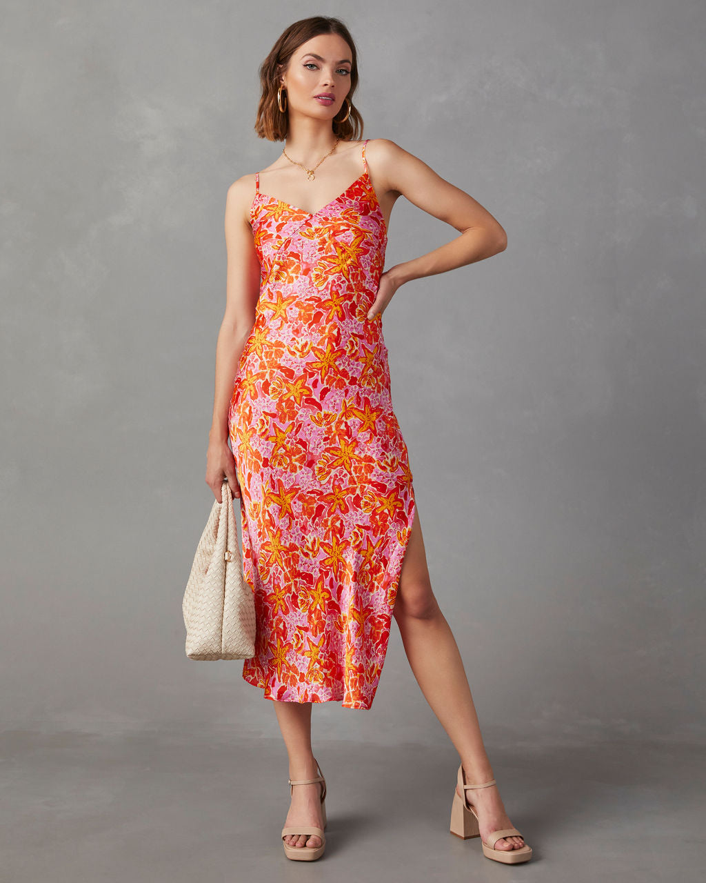 Allen Satin Floral Midi Dress