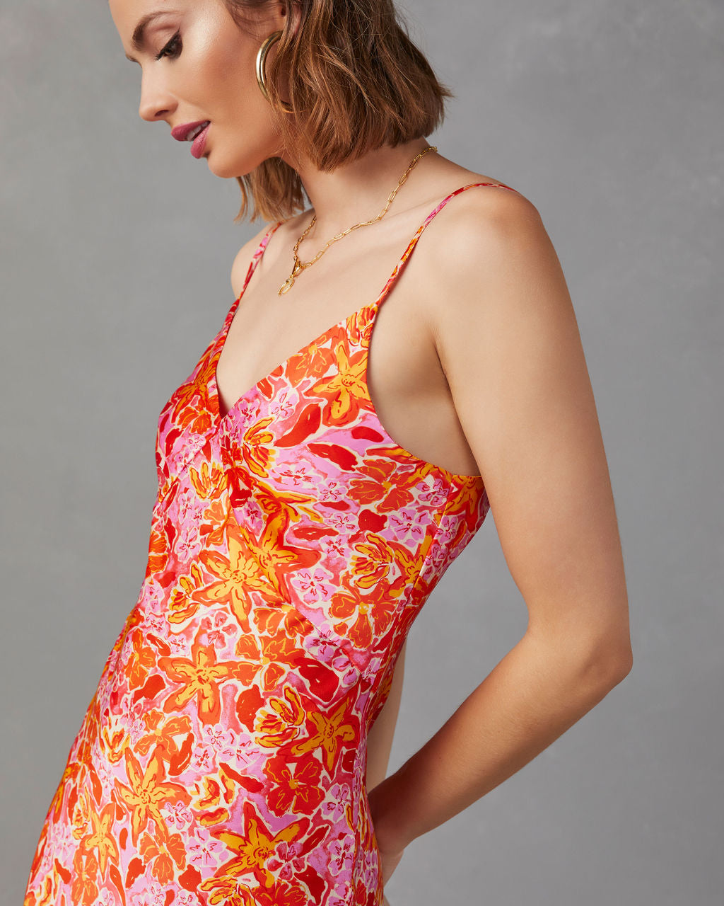 Allen Satin Floral Midi Dress