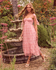 Viah Floral Tulle Midi Dress