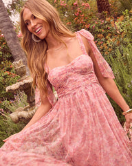 Viah Floral Tulle Midi Dress