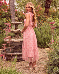 Viah Floral Tulle Midi Dress
