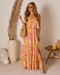 Rosha Printed Strapless Tie Maxi Dress