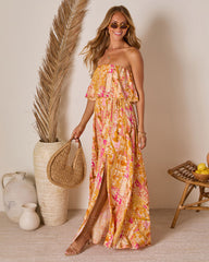 Rosha Printed Strapless Tie Maxi Dress