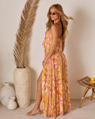 Rosha Printed Strapless Tie Maxi Dress