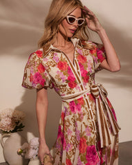 Meadowlane Floral Waist Tie Midi Dress