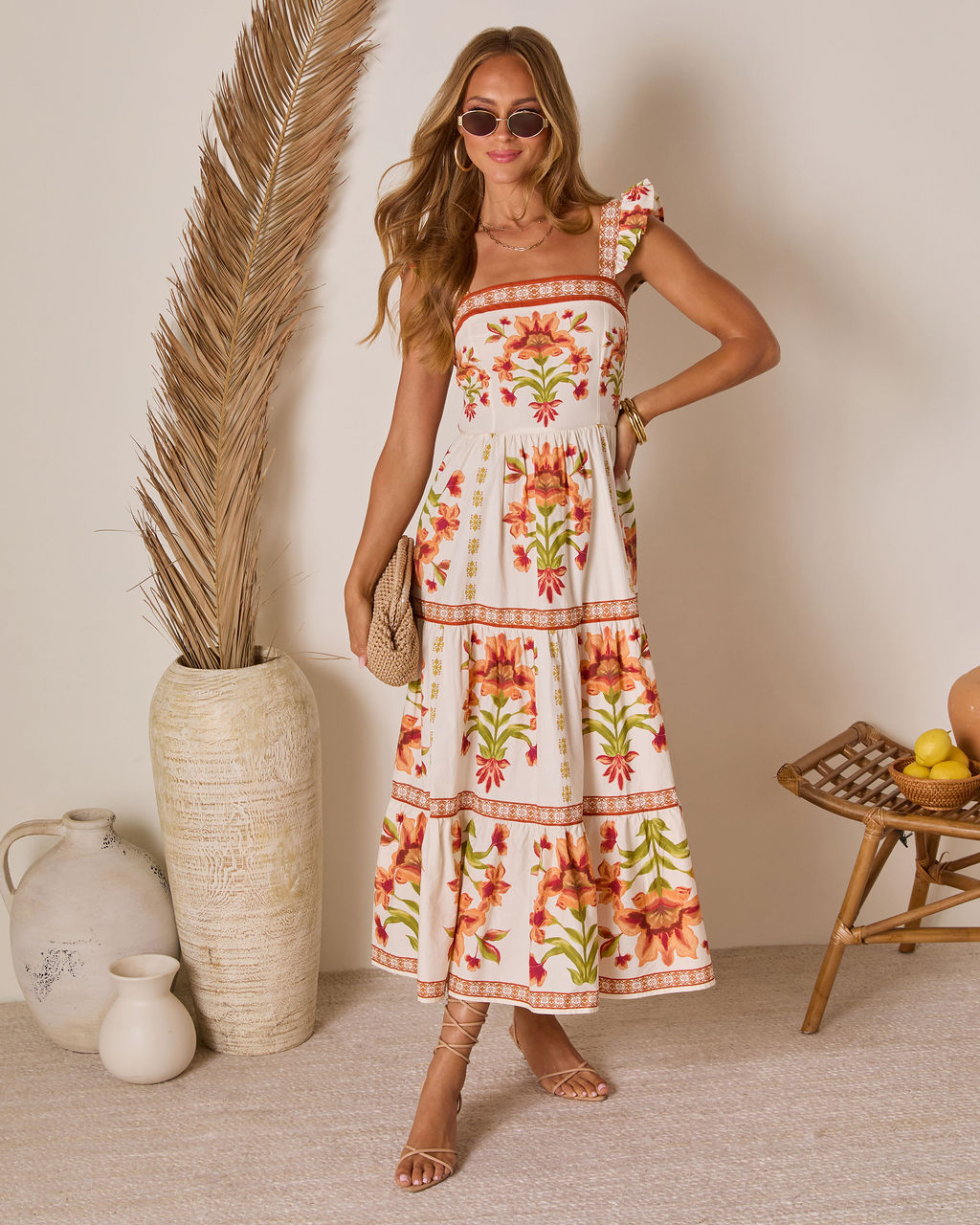 Tropical Reverie Tiered Floral Maxi Dress
