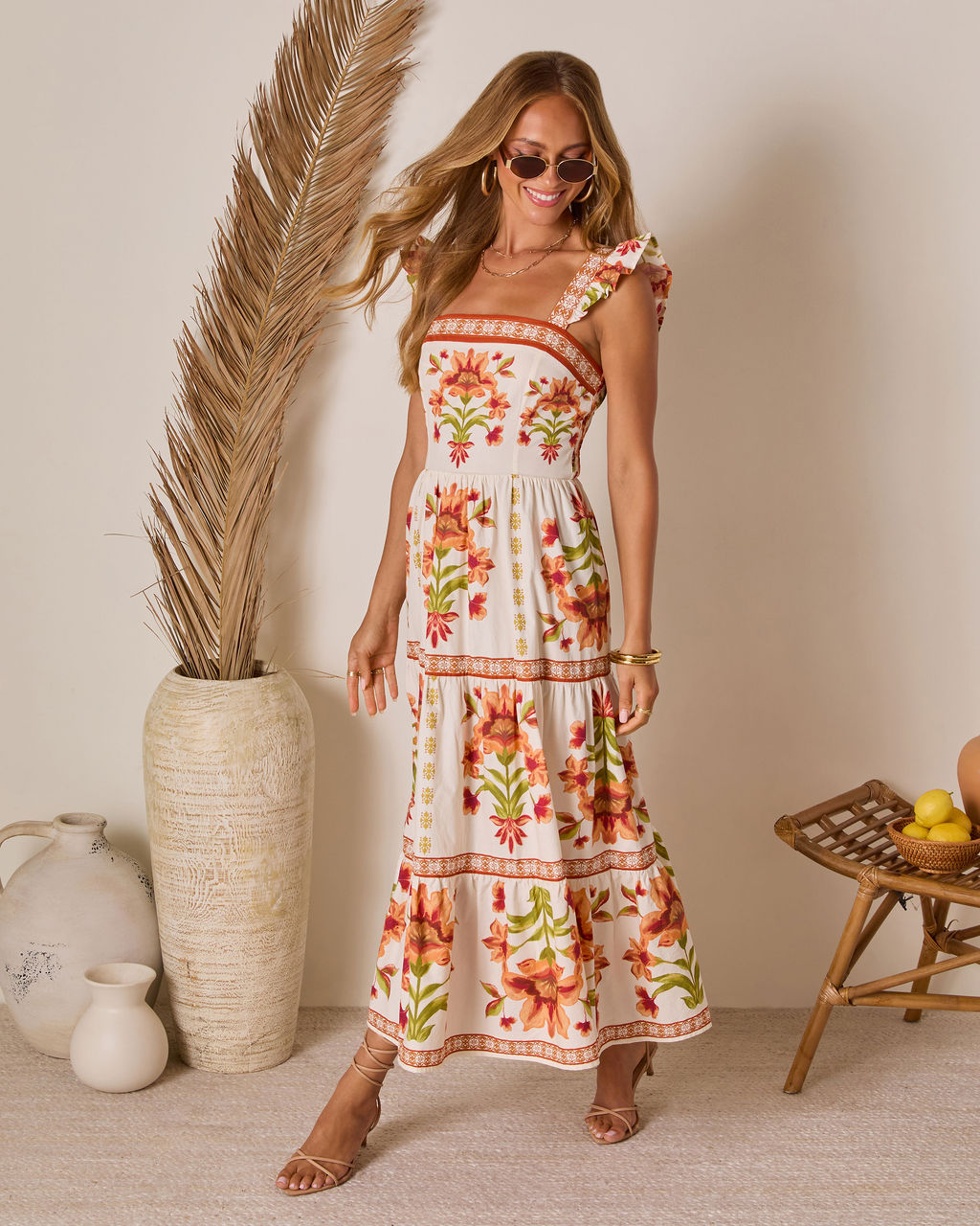 Tropical Reverie Tiered Floral Maxi Dress