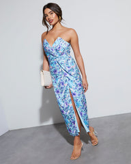 Lovestruck Satin Strapless Floral Midi Dress