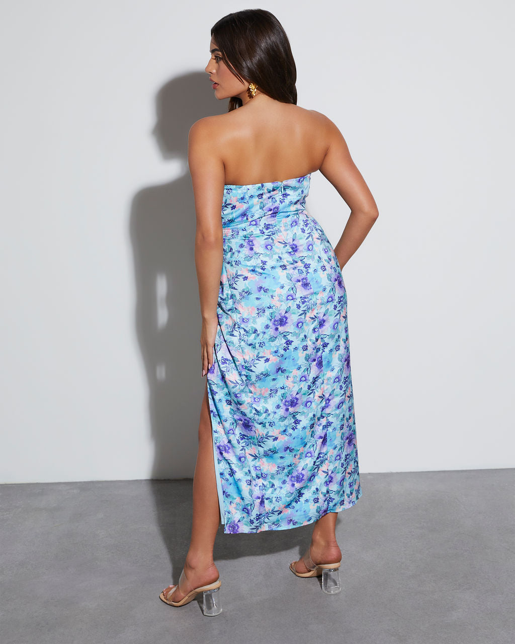 Lovestruck Satin Strapless Floral Midi Dress