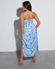 Lovestruck Satin Strapless Floral Midi Dress
