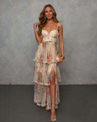 Reina Tiered Mesh Floral Maxi Dress