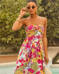 Lynelle Strapless Floral Smocked Midi Dress