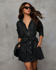 Stay Cool Denim Waist Tie Mini Dress
