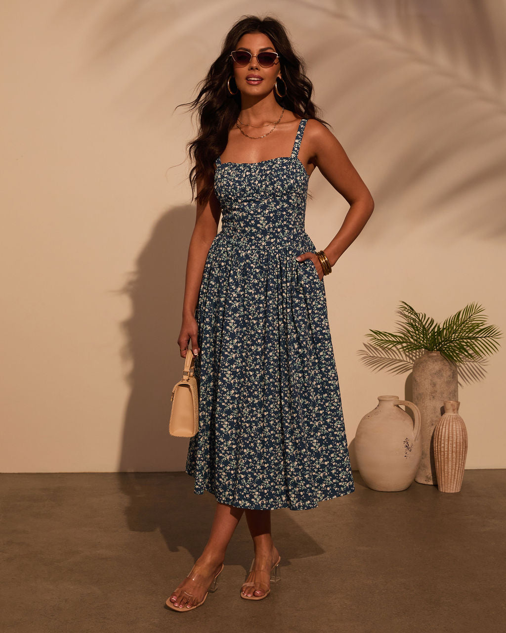 Vivvie Floral A Line Midi Dress