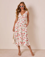 Sweet Tart Cherry Print Midi Dress