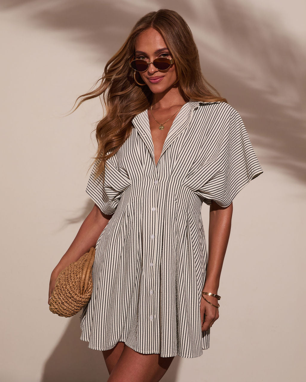 Annabelle Striped Mini Shirt Dress