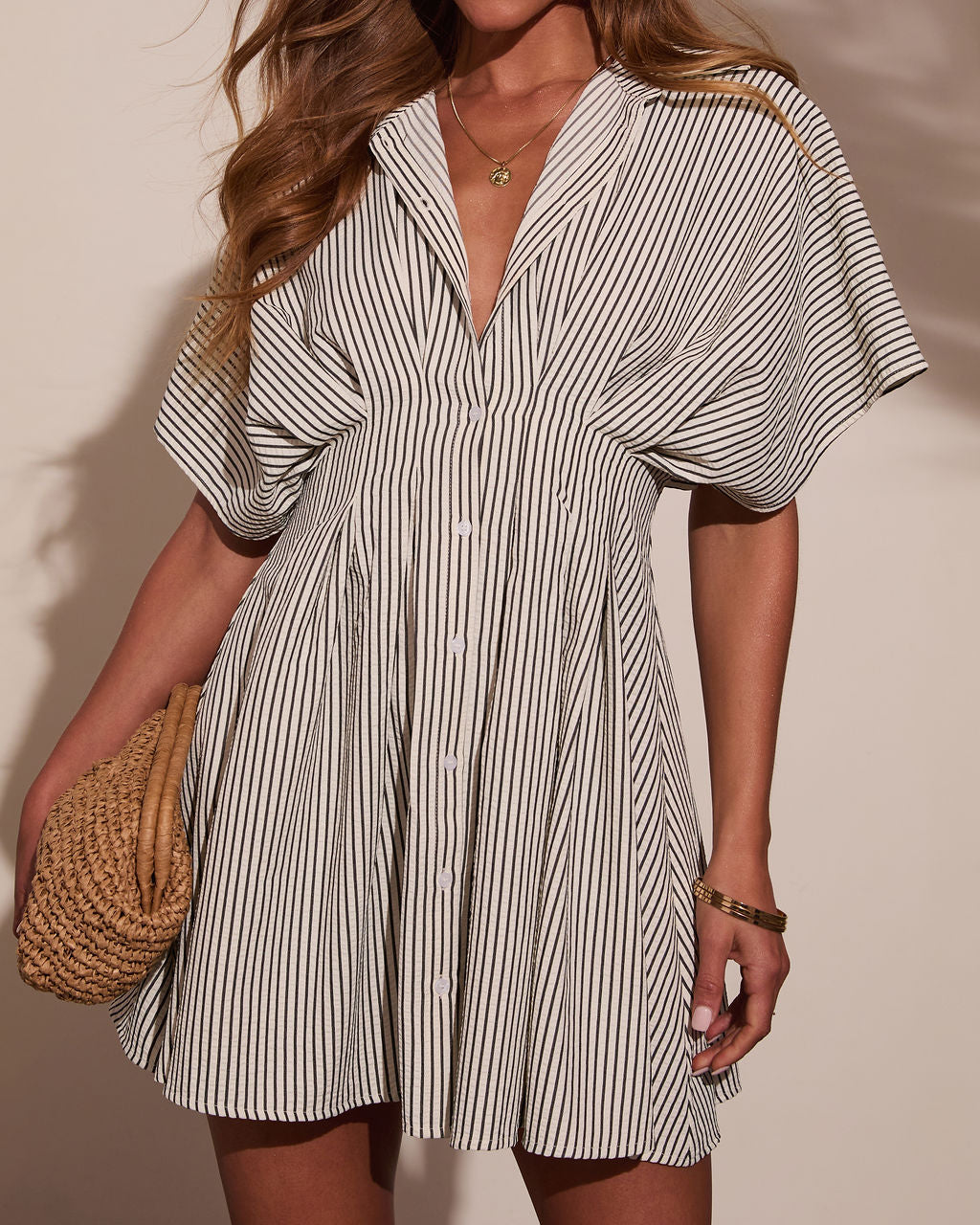 Annabelle Striped Mini Shirt Dress