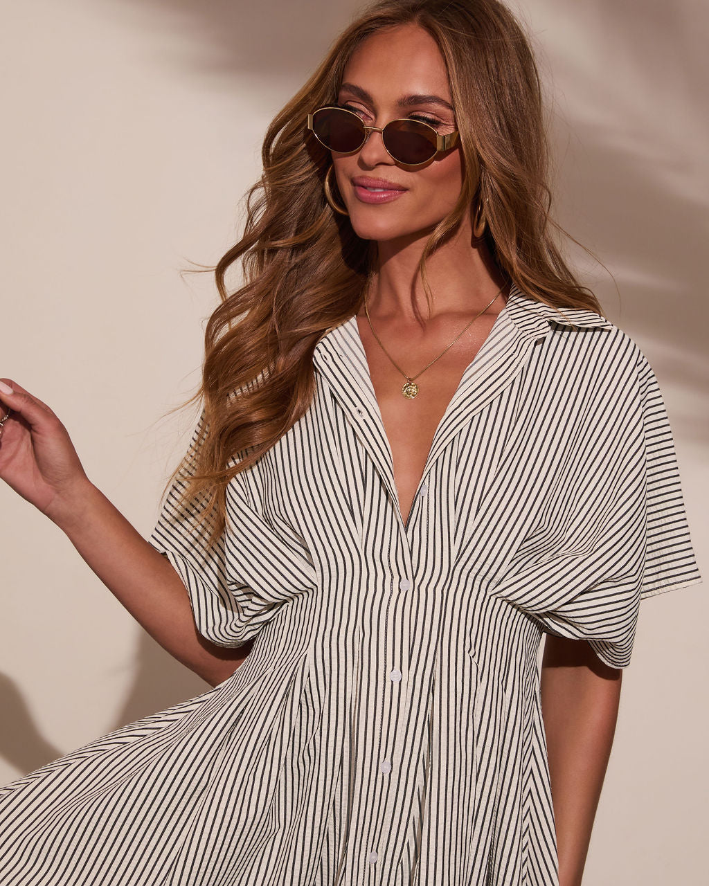 Annabelle Striped Mini Shirt Dress