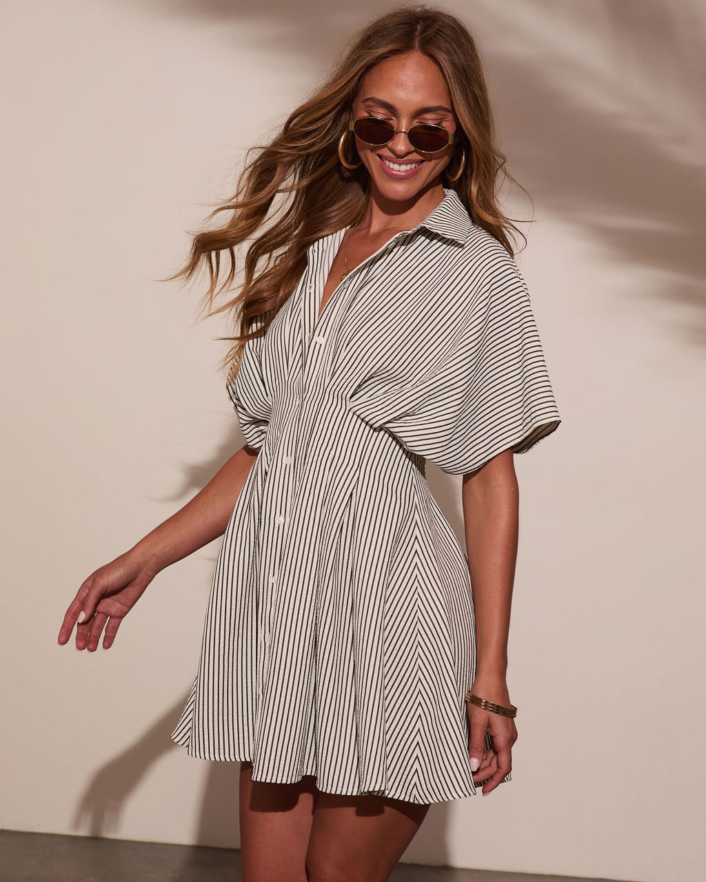 Annabelle Striped Mini Shirt Dress