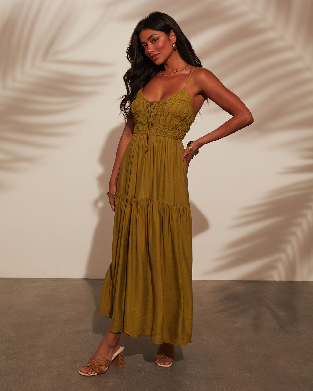 Riviera Romance Ruched Tiered Midi Dress