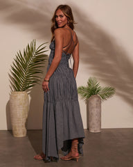 Olivia Cutout Pinstripe Midi Dress
