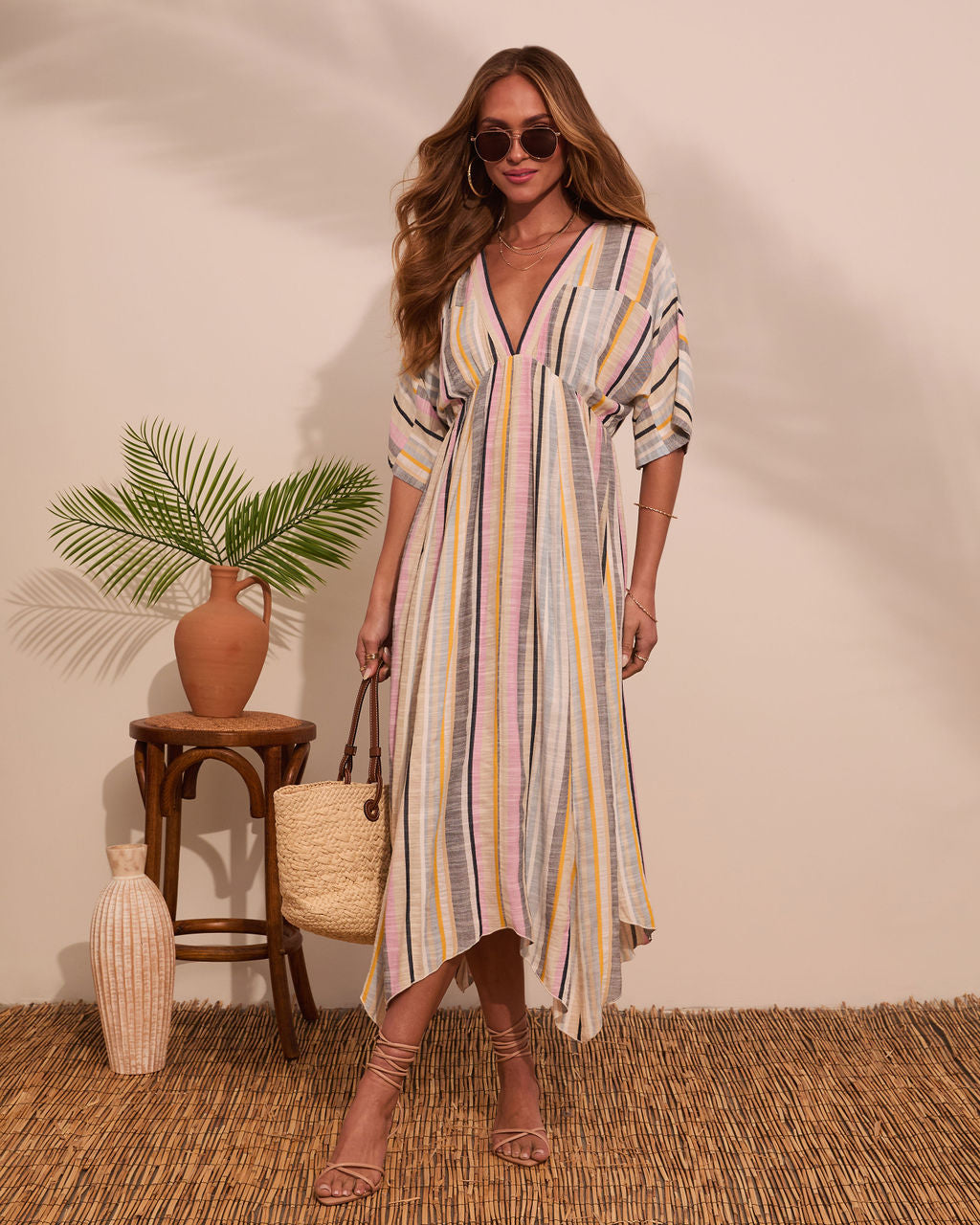 At Beachside Flowy Linen Midi Dress