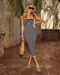 Almah Striped Twist Bust Midi Dress