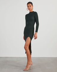 Thankful Soul Ribbed Mock Neck Midi Dress