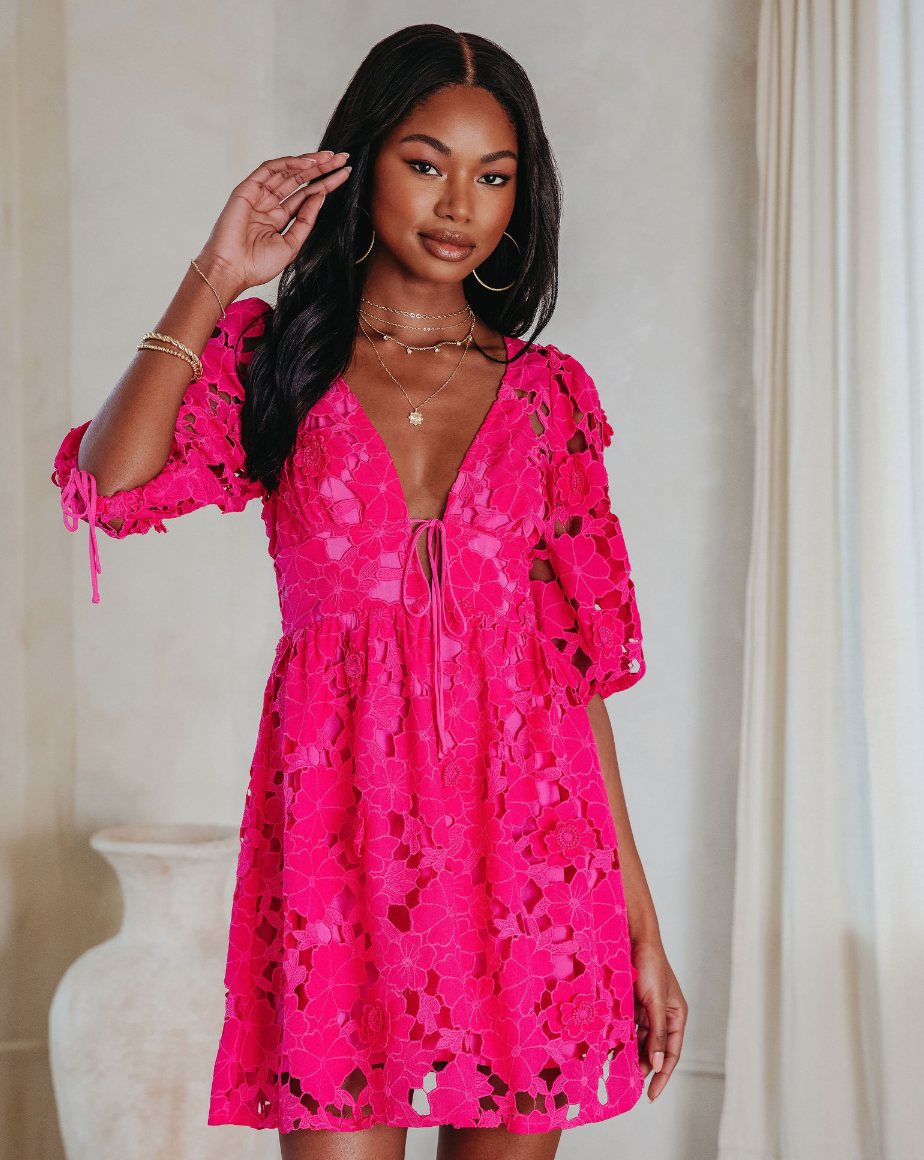 Paulette Floral Crochet Lace Mini Dress