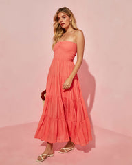 Rosalina Strapless Smocked Tiered Maxi Dress