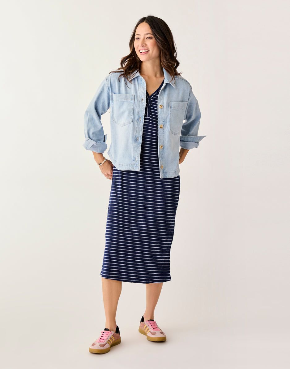 Elodie Rib Dress: Blue Stripe